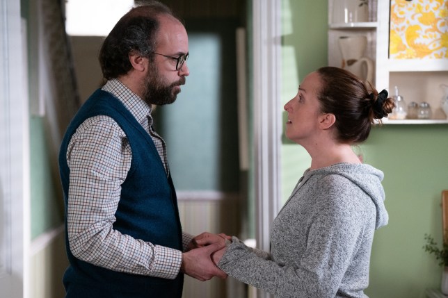 Reiss and Sonia talk in the kitchen of Number 25 in EastEnders