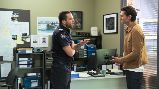 Andrew and Leo have a heated conversation in the police station in Neighbours